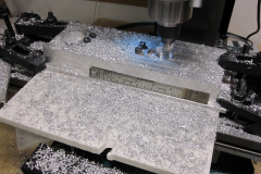 Machining in progress.  Pocketing the circles for the fork tubes.